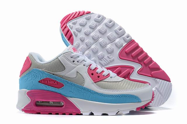 Nike Air Max 90 Women's Shoes White Blue Grey Peach-23 - Click Image to Close